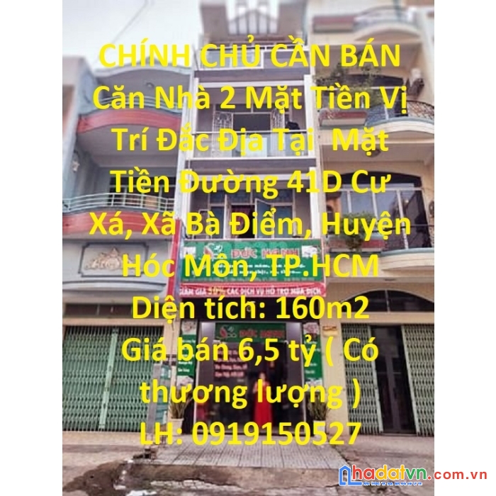 Chính chủ cần bán căn nhà 2 mặt tiền vị trí đắc địa tại huyện hóc môn, tp hcm