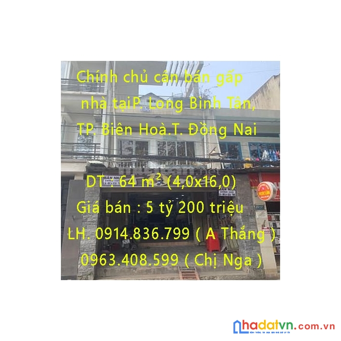 Chính chủ cân bán gấp nhà tại tp. biên hoà, đồng nai