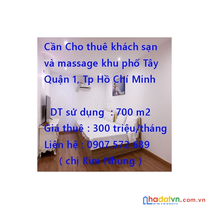 Cần cho thuê khách sạn và massage khu phố tây quận 1, tp hồ chí minh