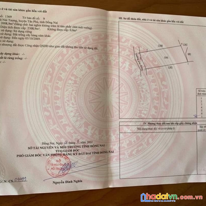 Chính chủ cần bán lô đất ở xã núi tượng, huyện tân phú , tỉnh đồng nai