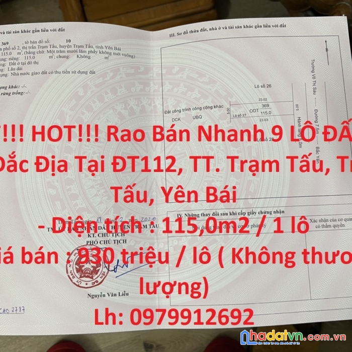 Hot!!! hot!!! rao bán nhanh 9 lô đất vị trí đắc địa tại trạm tấu, yên bái