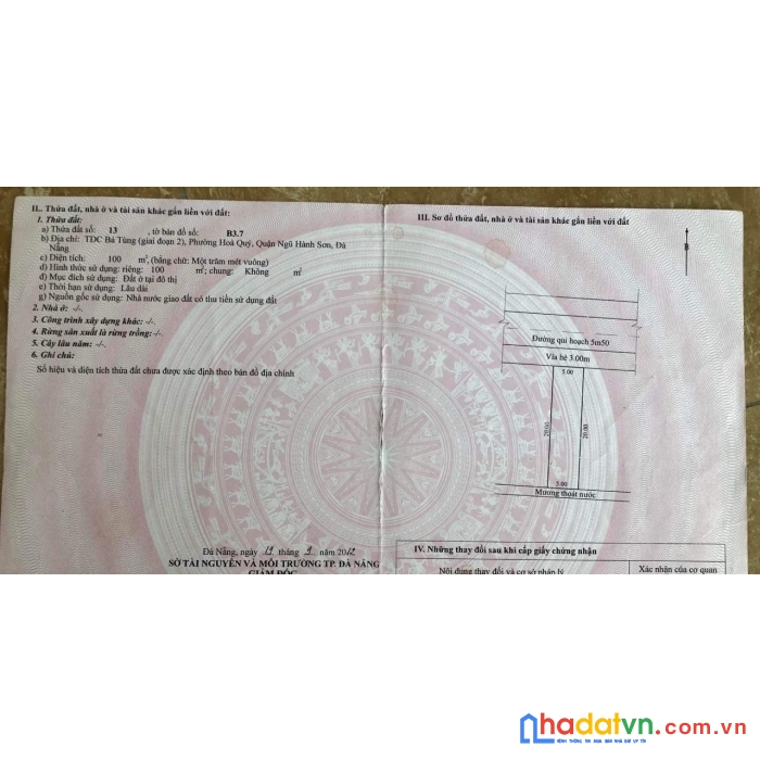 Chính chủ cần bán lô đất vị trí đẹp phường hoà quý, quận ngũ hành sơn, tp đà nẵng