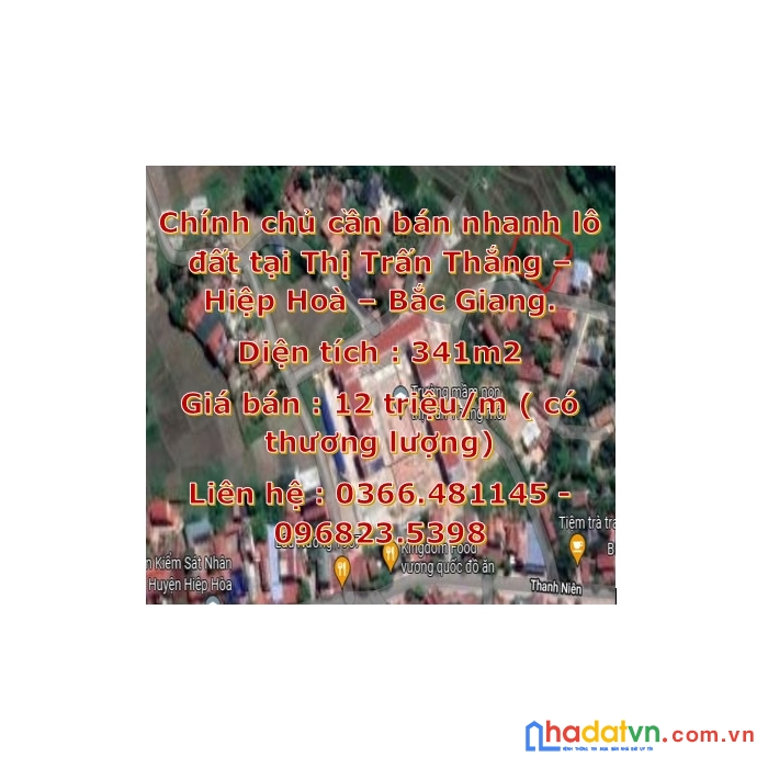Chính chủ cần bán nhanh lô đất tại thị trấn thắng – hiệp hoà – bắc giang