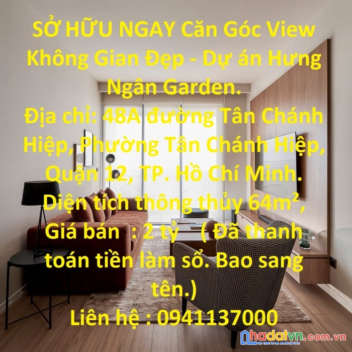 Sở hữu ngay căn góc view không gian đẹp - dự án hưng ngân garden.