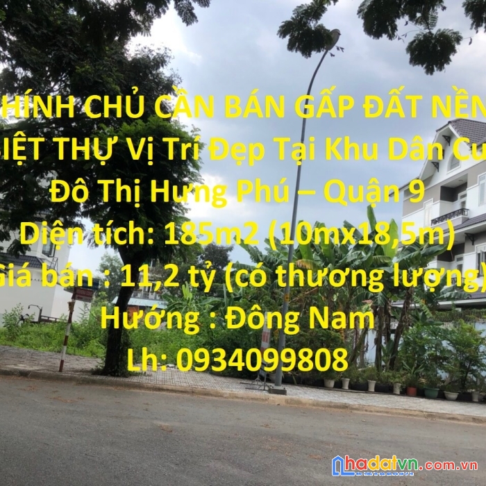 Chính chủ cần bán gấp đất nền biệt thự vị trí đẹp tại khu dân cư đô thị hưng phú – quận 9