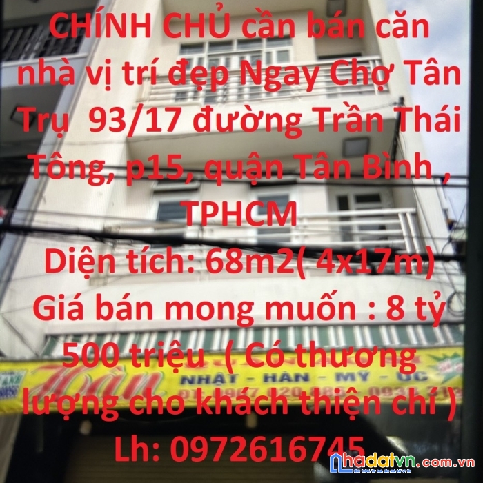 Chính chủ cần bán căn nhà vị trí đẹp ngay chợ tân trụ tại quận tân bình,
