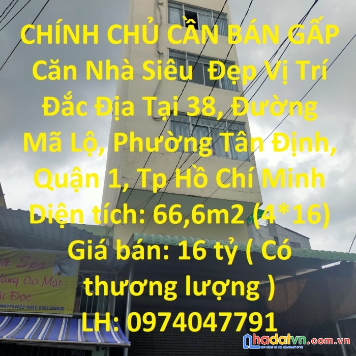 Chính chủ cần bán gấp căn nhà siêu  đẹp vị trí đắc địa tại  quận 1, tp hcm