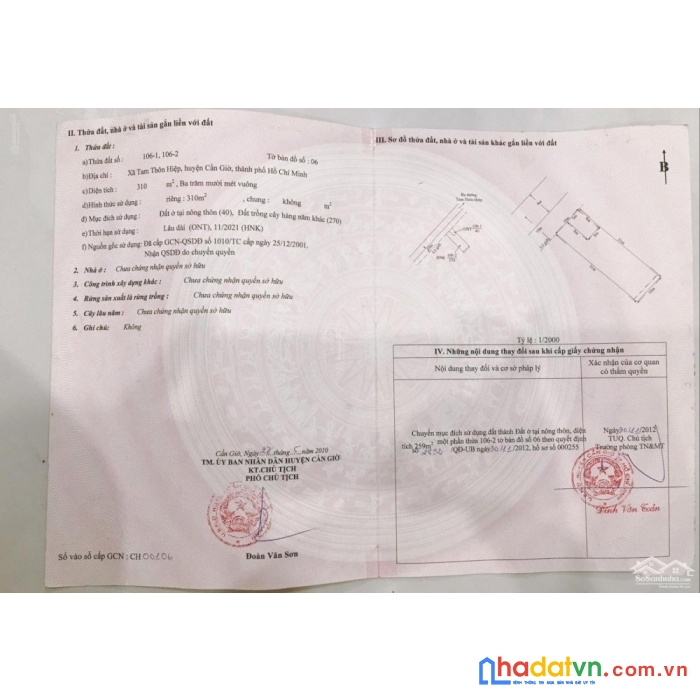 Cần bán nhà yến trung tâm xã tam thôn hiệp, huyện cần giờ