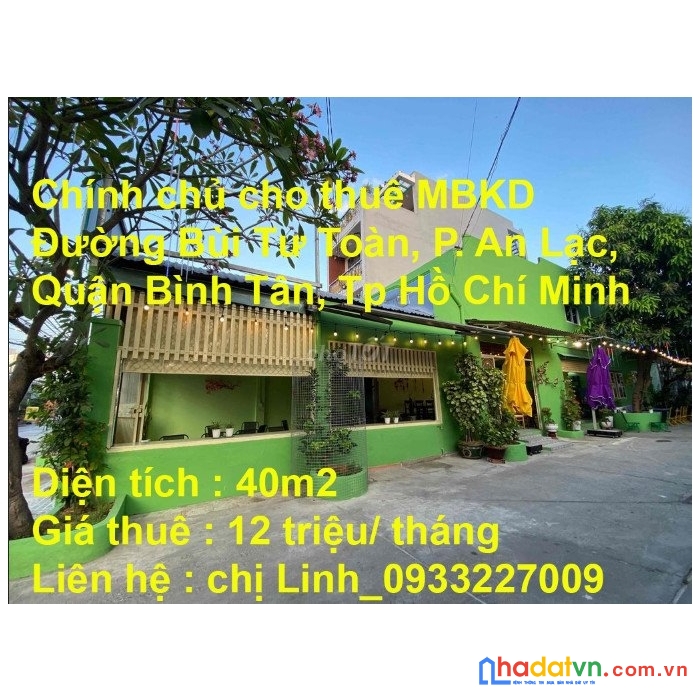 Chính chủ cho thuê mbkd đường bùi tư toàn, phường an lạc, quận bình tân, tp hồ chí minh