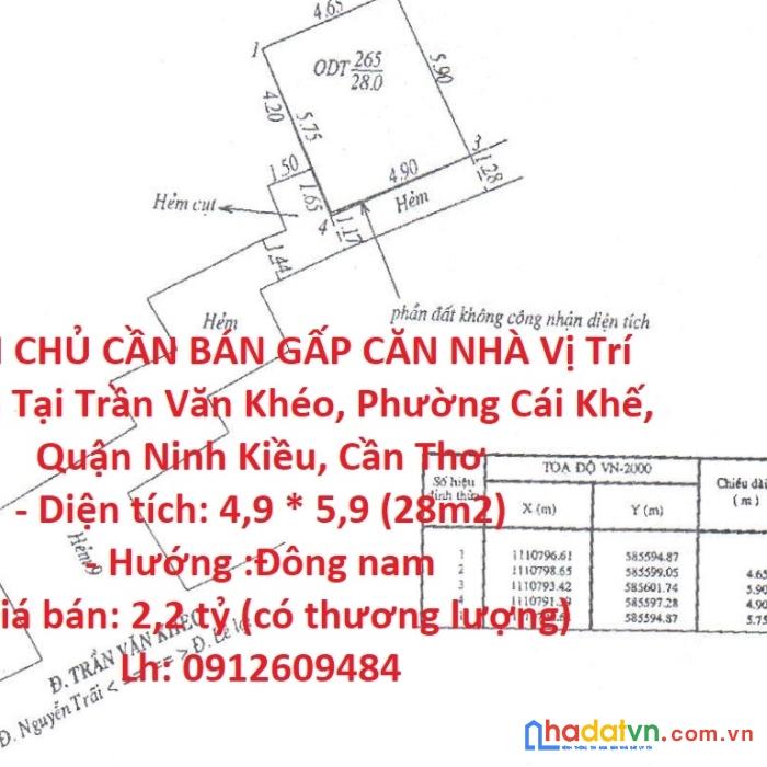 Chính chủ cần bán gấp căn nhà vị trí đắc địa tại ninh kiều - cần thơ