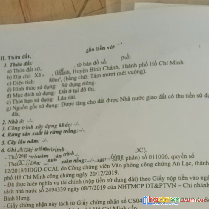 Cấp báo chủ gửi ngộp bank đất bình chánh 80m2, chỉ có 1 ty98