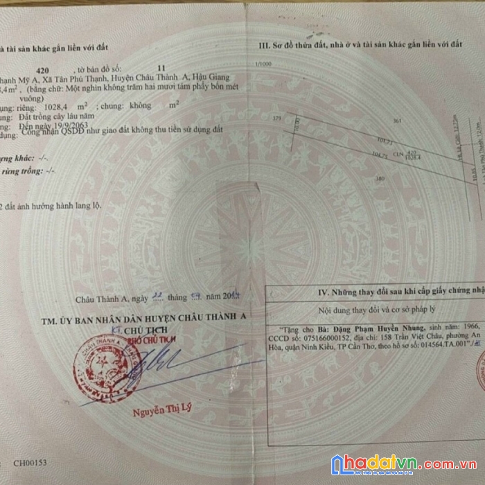 Đất đẹp -  giá thơm
- vị trí đất: nguyễn văn quang, xã tân phú thạnh, h. châu thành a, hậu giang