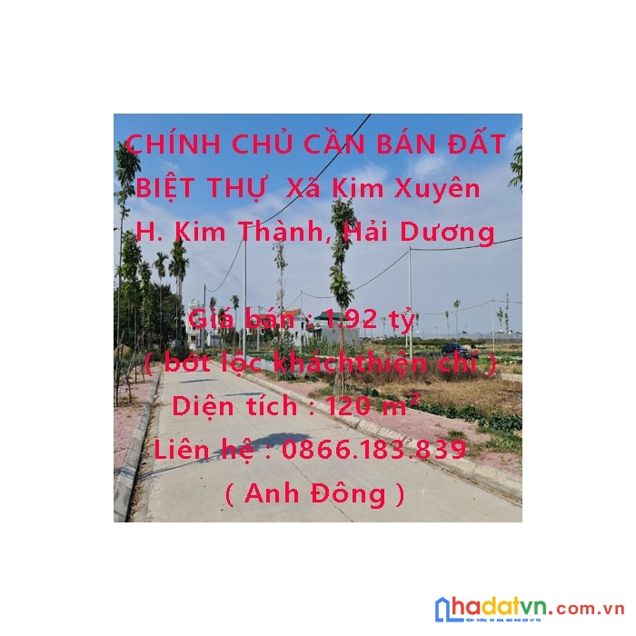 Chính chủ cần bán đất biệt thự   kim thành, hải dương.