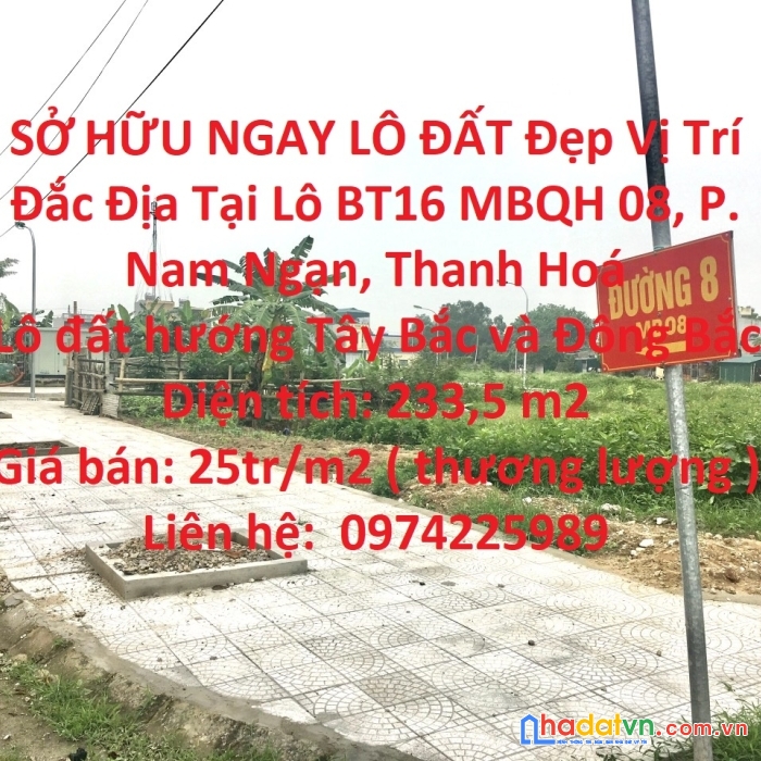 Sở hữu ngay lô đất đẹp vị trí đắc địa tại p nam ngạn - tp thanh hoá - thanh hoá