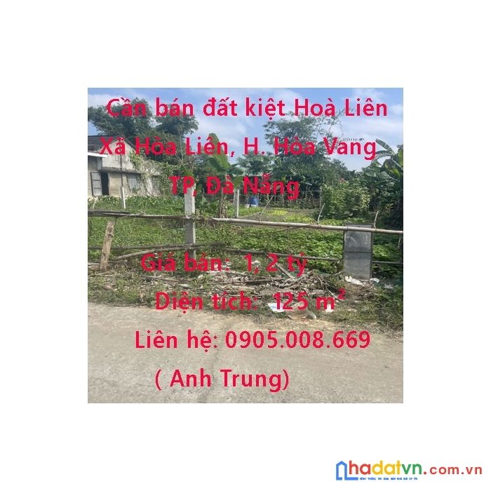 Cần bán đất kiệt hoà liên xã hòa liên, huyện hòa vang, đà nẵng