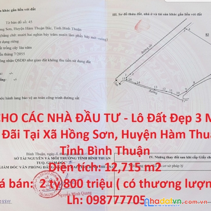 Tin vui cho các nhà đầu tư - lô đất đẹp 3 mặt tiền - giá ưu đãi tại tỉnh bình thuận