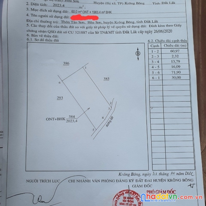 Chính chủ cần bán lô đất thôn tân sơn, hòa sơn, krông bông, đăk lăk
