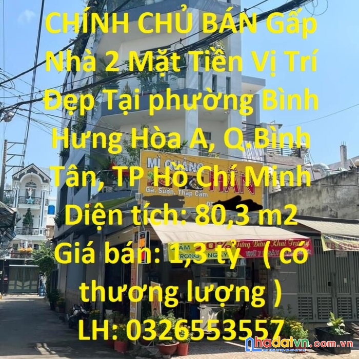 Chính chủ bán gấp nhà 2 mặt tiền vị trí đẹp tại bình tân, tp hồ chí minh