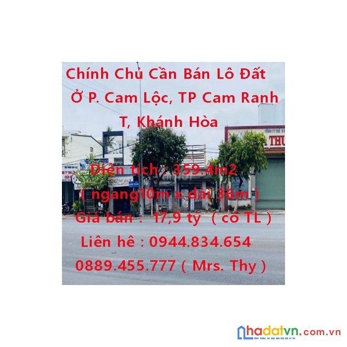 Chính chủ cần bán lô đất ở phường cam lộc, thành phố cam ranh, khánh hòa