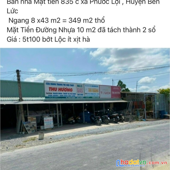 Chính chủ ngộp bán gấp đất 8x43m mặt tiền 835c xã phước lợi, bến lức có nhà sẵn