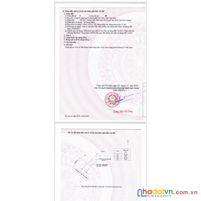Chính chủ cần bán lô đất vị trí đẹp mặt tiền đường lê văn tám - tp trà vinh