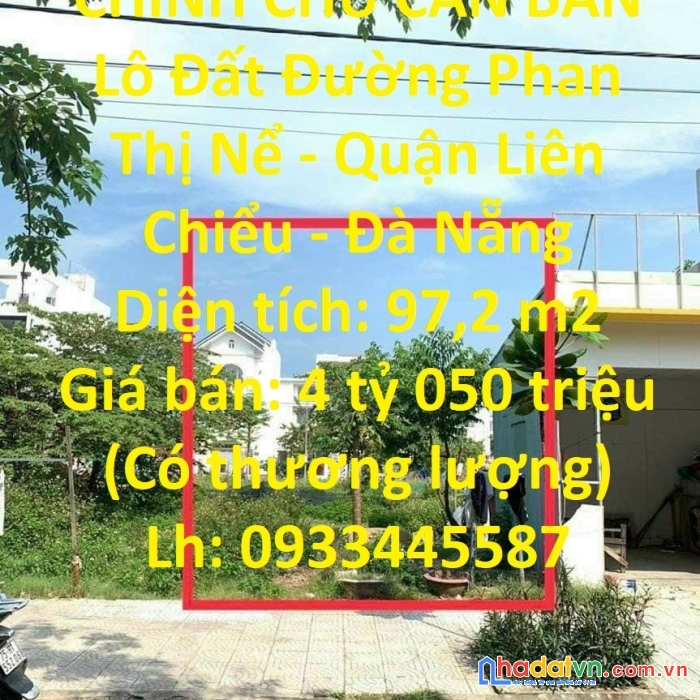 Chính chủ cần bán lô đất đường phan thị nể - quận liên chiểu - đà nẵng