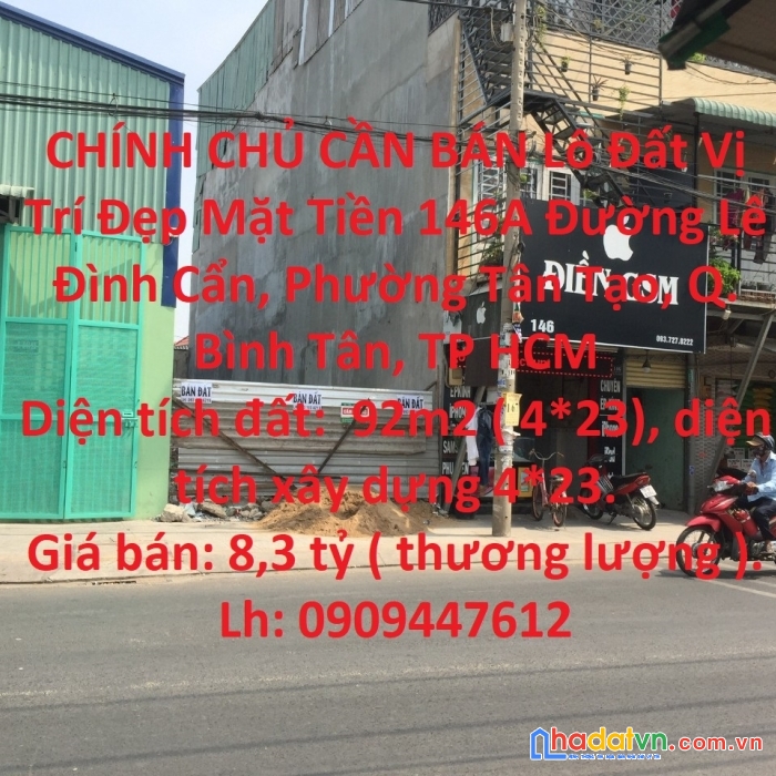 Chính chủ cần bán lô đất vị trí đẹp mặt tiền đường lê đình cẩn