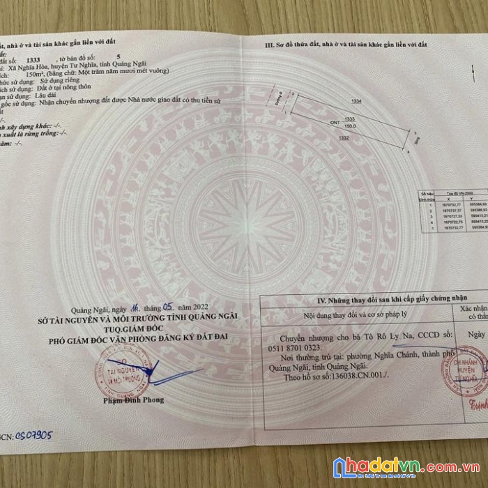 Bán lô đất thổ cư tại xã nghĩa hòa, tư nghĩa, quảng ngãi