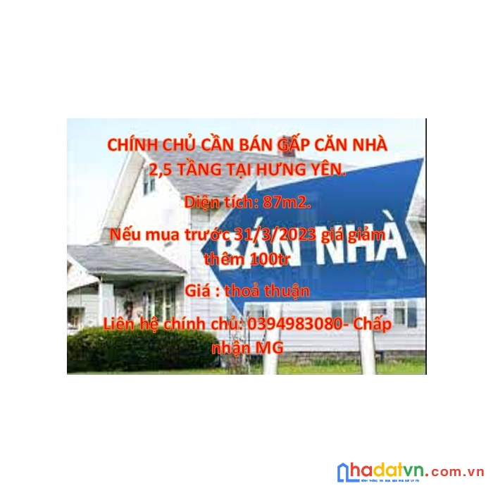 Chính chủ cần bán gấp căn nhà 2,5 tầng tại hưng yên.
