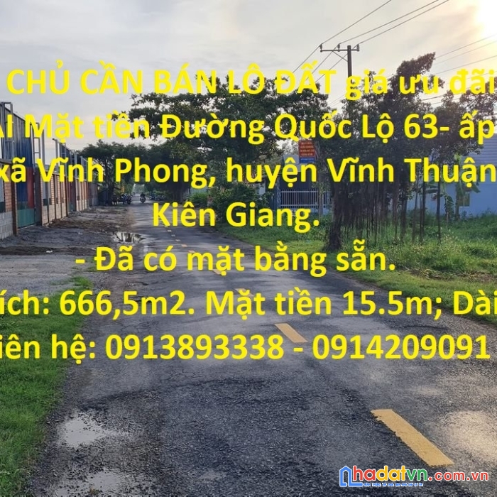 Chính chủ cần bán lô đất giá ưu đãi vị trí đẹp tại kiên giang