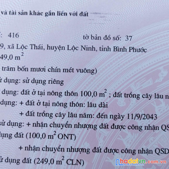 Chính chủ cần tiền bán nhanh lô đất gần ngay cổng trường cấp 3 lộc thái - lộc ninh - bình phước