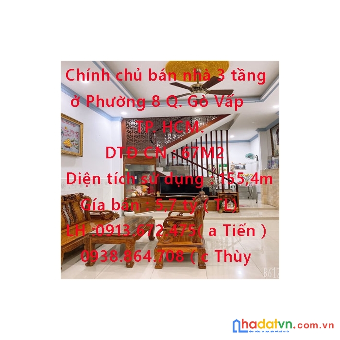 Chính chủ bán nhà 3 tầng ở phường 8 quận gò vấp, tp hcm