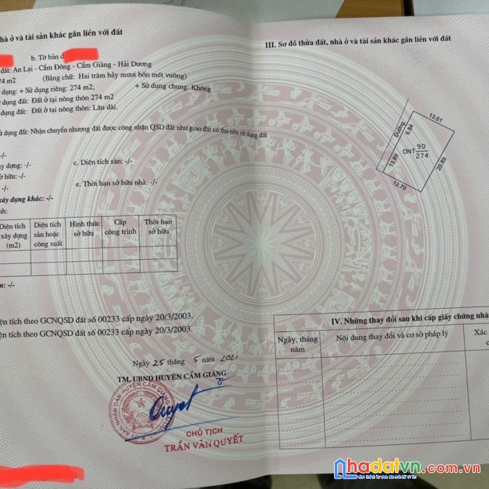 Cần bán gấp 2 lô đất đẹp tại an lại, cẩm đông, cẩm giàng, hải dương.