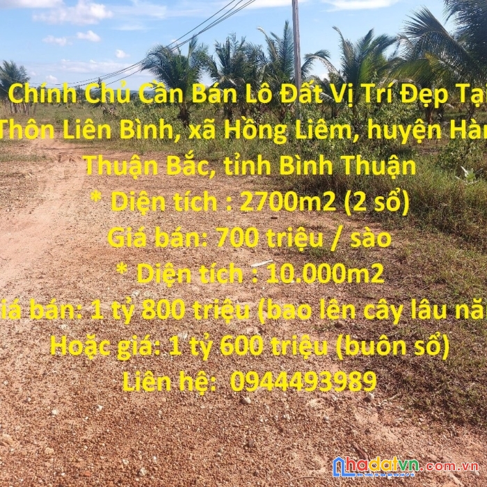Chính chủ cần bán lô đất vị trí đẹp tại xã hồng liêm, hàm thuận bắc