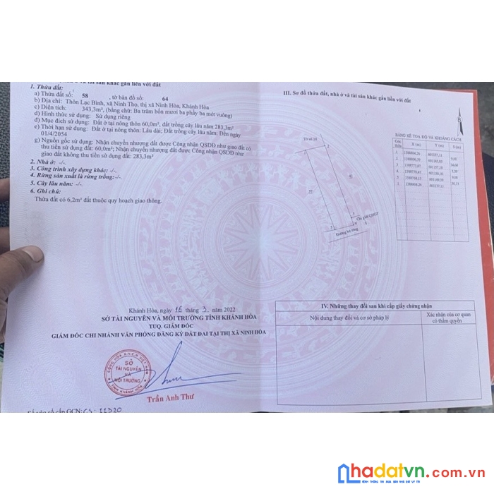 Bán đất thôn lạc bình xã ninh thọ thị xã ninh hòa thuộc nam vân phong