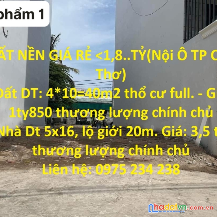 Đất nền giá rẻ <1,8..tỷ(nội ô tp cần thơ)