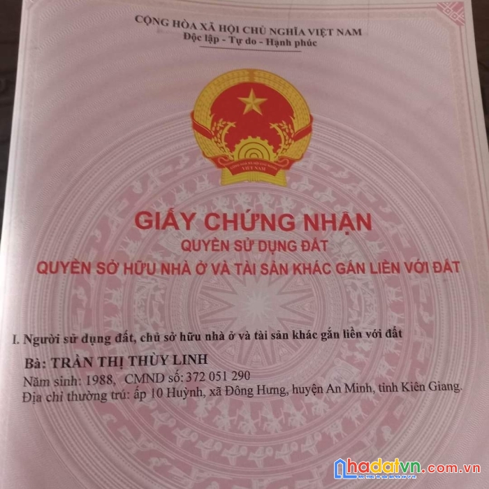 Bán gấp đất vị trí đẹp tại ấp 10 huỳnh, xã đông hưng, an minh, kiên giang