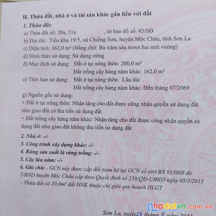 Chính chủ cần bán đất tại tiểu khu 19/5, xã chiềng sơn, huyện mộc châu, tỉnh sơn la