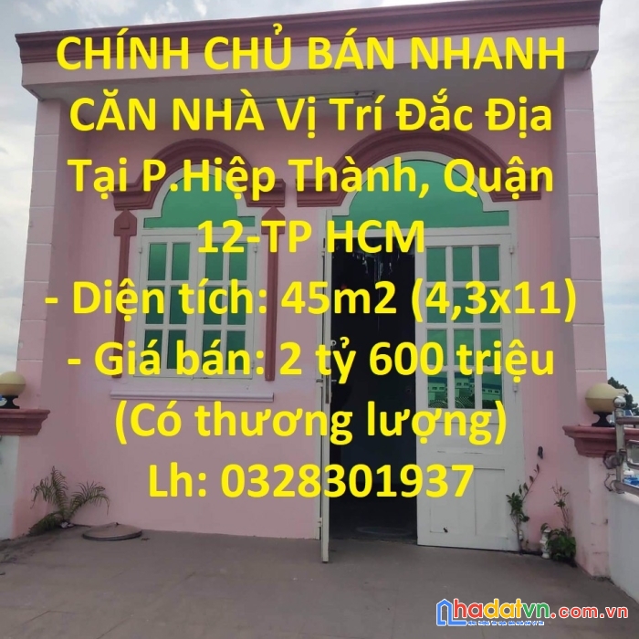 Chính chủ bán nhanh căn nhà vị trí đắc địa tại p.hiệp thành, quận 12-tp hcm
