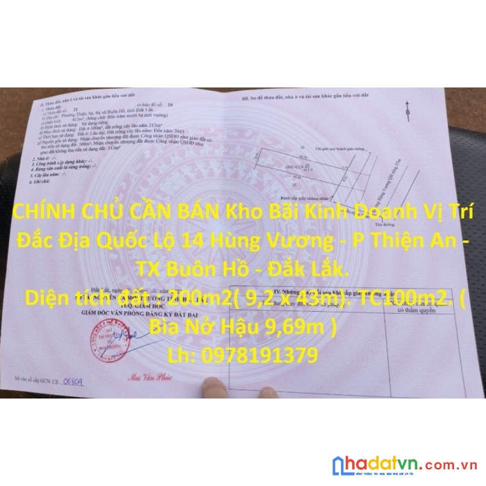 Chính chủ cần bán kho bãi kinh doanh vị trí đắc địa quốc lộ 14, buôn hồ đăk lăk
