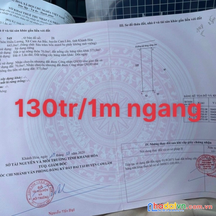 Đất cam an bắc khu bàn cờ giá chỉ 130tr/met ngang