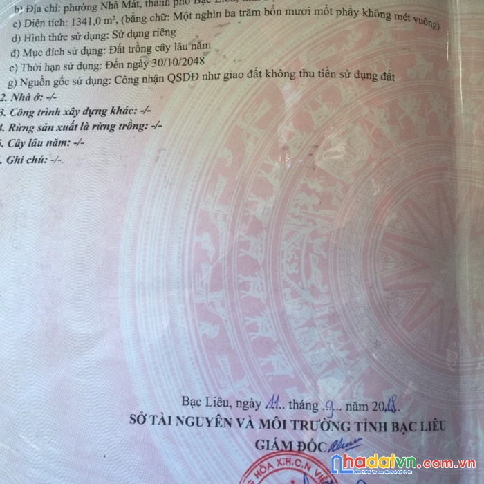 Chính chủ cần bán nhanh lô đất vị trí đẹp tại phường nhà mát, tp bạc liêu