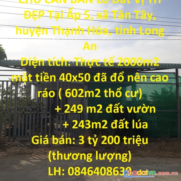 Chủ cần bán lô đất vị trí đẹp tại ấp 5, xã tân tây, huyện thạnh hóa, tỉnh long an