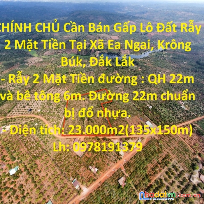 Chính chủ cần bán gấp lô đất rẫy 2 mặt tiền tại  krông búk, đắk lắk