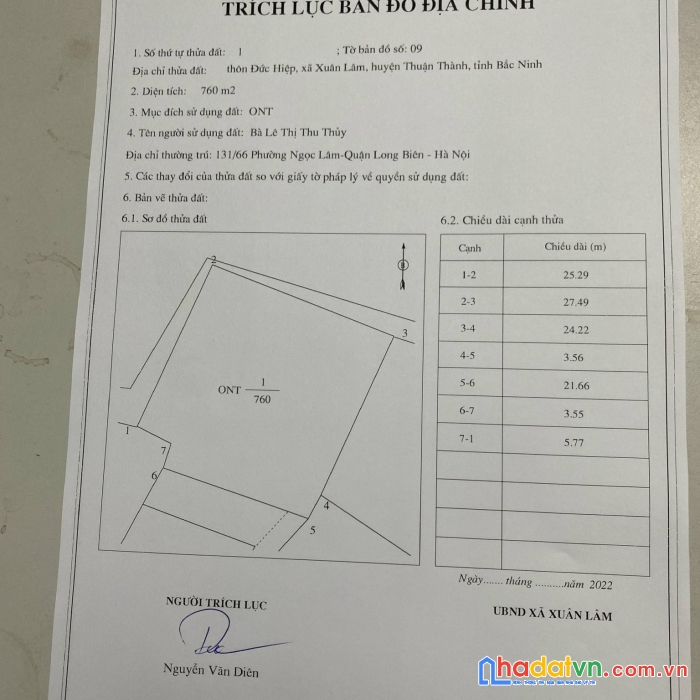 Chính chủ cho thuê 760m2 đất ở lâu dài xã xuân lâm, huyện thuận thành, tỉnh bắc ninh