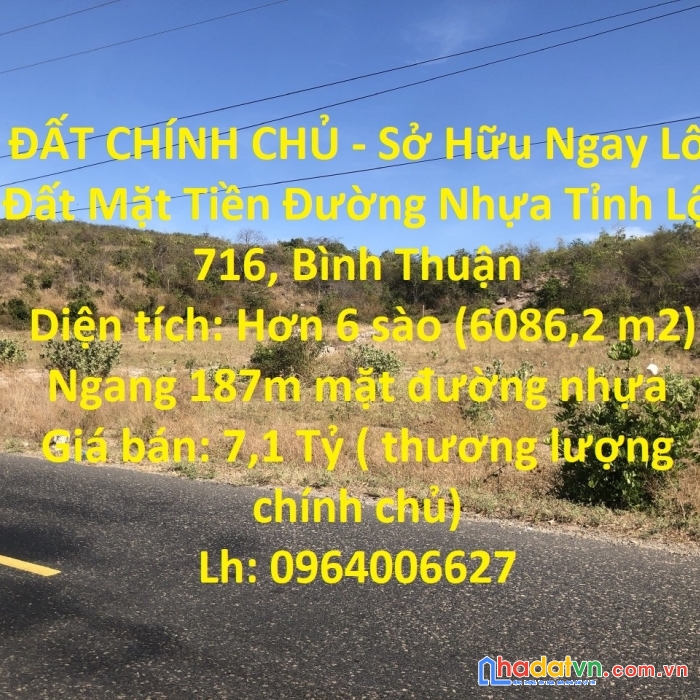Đất chính chủ - sở hữu ngay lô đất mặt tiền đường nhựa tỉnh lộ 716 vị trí đắc địa