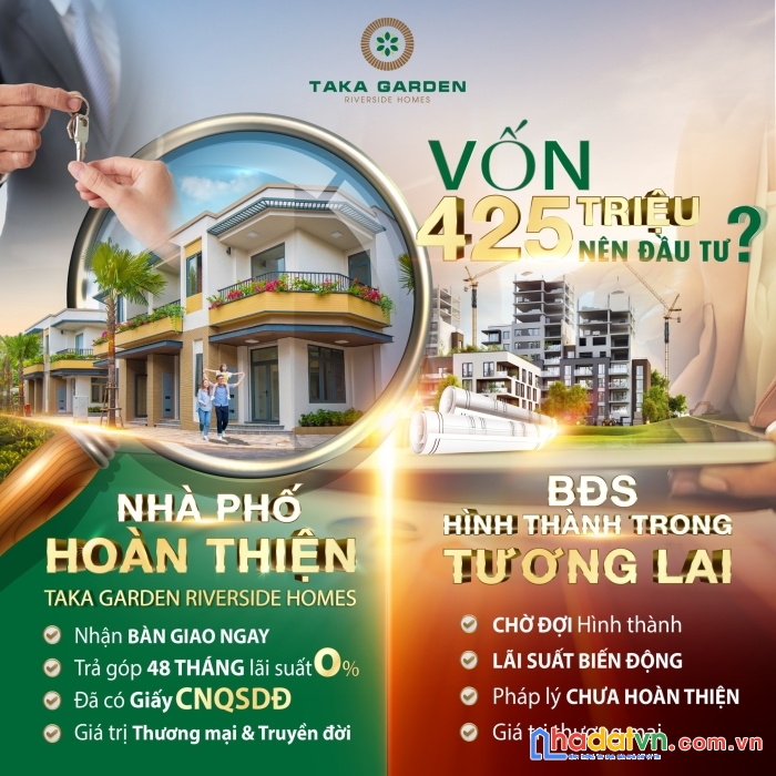 Taka garden riverside homes - chỉ 1,6 tỳ - vcb hỗ trợ vay 30 năm.