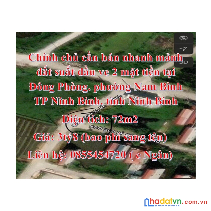 Chính chủ cần bán nhanh mảnh đất suất đầu ve 2 mặt tiền tại đông phong, phường nam bình, tp ninh