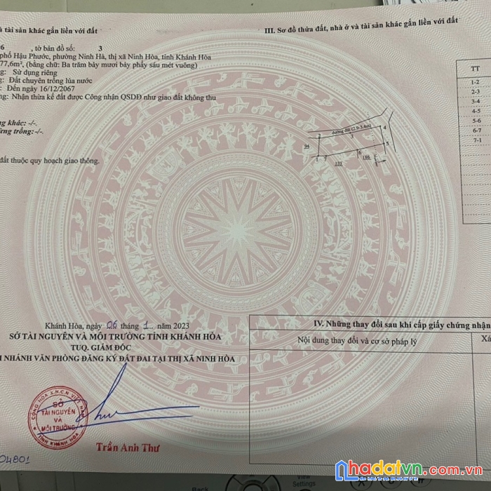 Đất 2 mt p. ninh hà, ninh hòa 377m2 giá 2 tỷ 350tr