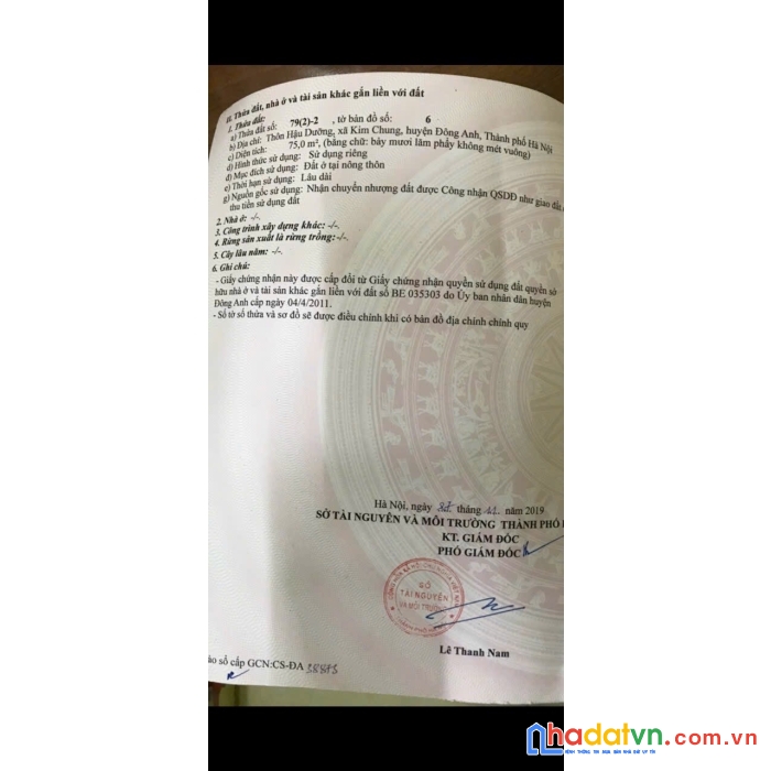 Chủ cần tiền bán nhanh mảnh đất 75m2 tại hậu dưỡng kim chung đông anh hn